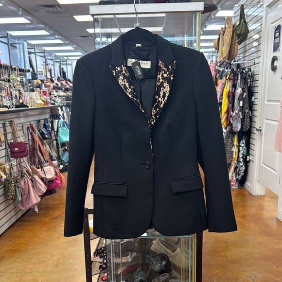 BURBERRY Black Blazer with Animal Print Lapel - Picture 1 of 14